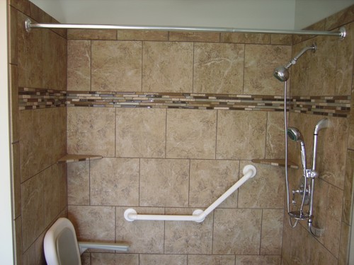 shower with seat and railing